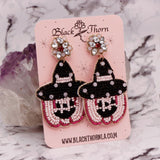 PINK PUMPKIN WITCH - Beaded Earrings